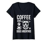 Mujer Café Y Dogos Argentinos Divertido Dogo Argentino Camiseta Cuello V