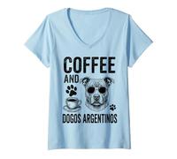Mujer Café Y Dogos Argentinos Divertido Dogo Argentino Camiseta Cuello V