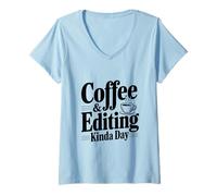 Mujer Café y edición un día para Mentes Creativas Camiseta Cuello V