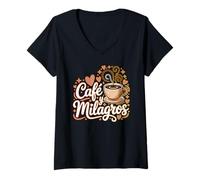 Mujer Café y Milagros Café Español Fe Cita Positiva Camiseta Cuello V