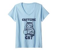 Mujer Cafeína Cat Cozy Coffee Lover Funny Morning Mood Camiseta Cuello V