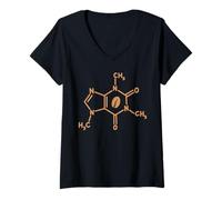 Mujer Cafeína Molécula Grano de Café Divertido Química Ciencia Café Camiseta Cuello V