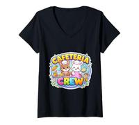 Mujer Cafetería Crew Lunch Lady Bunny Happy Easter Cute Women Girl Camiseta Cuello V