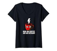 Mujer Caffeine Addict Humor Run On Coffee and Bad Decisions Camiseta Cuello V