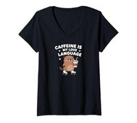 Mujer Caffeine Is My Love Language Cute Beaver Roller Skating Camiseta Cuello V