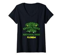 Mujer Caimán en Florida Swamp Everglades National Park Travel Camiseta Cuello V