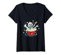Mujer Caja de palomitas de maíz con traje de guitarra mecedora para adultos y niños Camiseta Cuello V