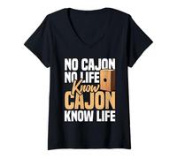 Mujer Cajónista Cajón Amante de la Música Conoce la Vida Kachon Peruano Cajón Camiseta Cuello V