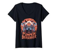 Mujer Calabaza de mitología nórdica - Berserker Vikingo de Halloween Camiseta Cuello V