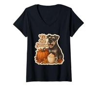 Mujer Calabaza Schnauzer estándar de otoño y otoño de Tis The Season Camiseta Cuello V