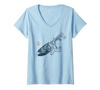 Mujer Calamar Flecha - Estilo japonés con Sello Kanji Camiseta Cuello V