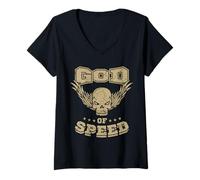Mujer Calavera con alas Dios de la velocidad Camiseta Cuello V