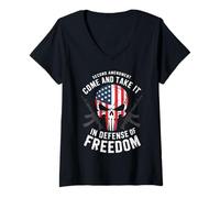 Mujer Calavera de Bandera Americana - Come and Take It, Proud 2A Patriot USA Camiseta Cuello V