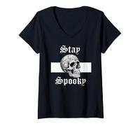Mujer Calavera de Esqueleto Espeluznante para Halloween Camiseta Cuello V