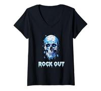 Mujer Calavera de Hielo Rock out Camiseta Cuello V