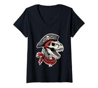 Mujer Calavera Dino Pirata Dinosaurio Corsario Camiseta Cuello V