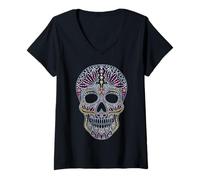 Mujer Calavera Huichol Day The Dead Sugar Skull Dia De Los Muertos Camiseta Cuello V