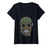 Mujer Calavera Huichol Day The Dead Sugar Skull Dia De Los Muertos Camiseta Cuello V