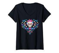 Mujer Calavera mexicana Dia de los Muertos mujer Sugar skull Camiseta Cuello V