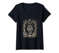 Mujer Calavera Sarcástica Asustar Personas Dark Humor Halloween Camiseta Cuello V