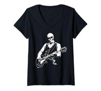 Mujer Calavera Tocando la Guitarra con Gafas de Sol Camiseta Cuello V