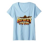 Mujer Calavera Vaquera Howdy Hola Putos Funny Western Spanish Camiseta Cuello V