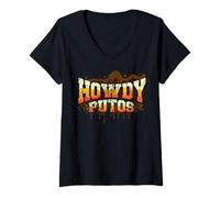 Mujer Calavera Vaquera Howdy Hola Putos Funny Western Spanish Camiseta Cuello V
