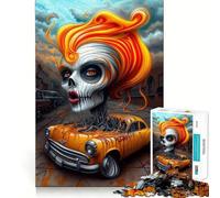 Mujer Calavera y Coche︰ El Alma de la Máquina Rompecabezas de 1000 Piezas para Adultos Juguete para Ejercicio Mental Diversión Compartida Arte de Corte Preciso Exhibición 50x75cm