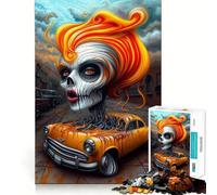 Mujer Calavera y Coche︰ El Alma de la Máquina Rompecabezas para Adultos 1000 Piezas Juguete de Lógica Afilada Divertido y Encajado Regalo Memorable 38x52cm