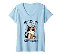 Mujer Calico Cat Overthinking - Diseño de café Helado Camiseta Cuello V