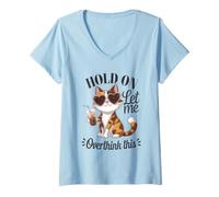 Mujer Calico Cat se aferra a Pensar Demasiado en Este Amante del café Camiseta Cuello V