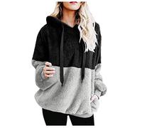 Mujer Caliente y Esponjoso Tops Chaqueta Suéter Abrigo Jersey Mujer Otoño-Invierno Talla Grande Hoodie Sudadera con Capucha riou (1-Negro, XXL)