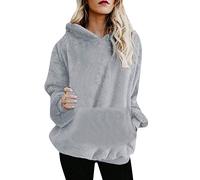 Mujer Caliente y Esponjoso Tops Chaqueta Suéter Abrigo Jersey Mujer Otoño-Invierno Talla Grande Hoodie Sudadera con Capucha riou (1-Gris, S)
