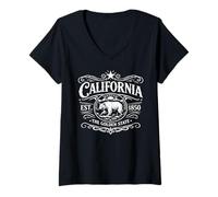 Mujer California 1850 Bear Vintage SoCal Norcal Estado de Los Ángeles Camiseta Cuello V