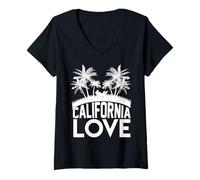 Mujer California Love Palmeras Vibraciones veraniegas de la Costa Oeste de Estados Unidos Camiseta Cuello V