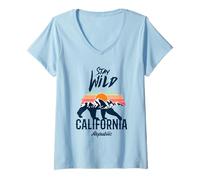Mujer California Stay Wild T Shirt, Cool California Bear Graphic Camiseta Cuello V