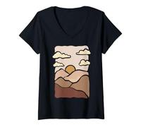 Mujer California Sunrise Minimal Boho Mountains & Clouds Camiseta Cuello V