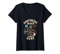 Mujer California Surfing Huntington Beach Surf Retro Hombres Surfs Up Camiseta Cuello V