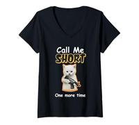 Mujer Call Me Short One More Time Cat Gun Camiseta Cuello V