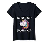 Mujer Cállate y pony arriba mi pequeño amigo Camiseta Cuello V