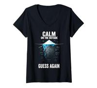 Mujer Calm on The Outside Iceberg Ansiedad Motivo Camiseta Cuello V