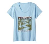 Mujer Calor profundo y deriva lenta de Mississippi desde 1817 Camiseta Cuello V