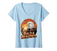 Mujer Calvo y hermoso divertido águila calva juego de palabras vintage Sunset Patriot Camiseta Cuello V