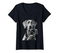 Mujer Cámara de fotografía de gran danés Camiseta Cuello V
