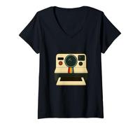 Mujer Cámara instantánea Retro, diseño gráfico de fotografía Vintage Camiseta Cuello V