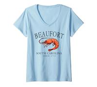 Mujer Camarones Beaufort Carolina del Sur desde 1711 Cartas de pizarra Camiseta Cuello V