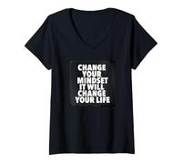 Mujer Cambia tu mentalidad, cambiará tu vida Camiseta Cuello V