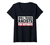 Mujer Cambiará racistas por refugiados inmigrantes Mexico Chicano Camiseta Cuello V