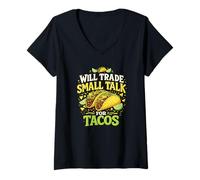 Mujer Cambiará una pequeña Charla por el Humor alimentario introvertido de los Tacos Camiseta Cuello V