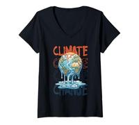 Mujer Cambio climático Derretimiento de la Tierra Activismo Oso Camiseta Cuello V